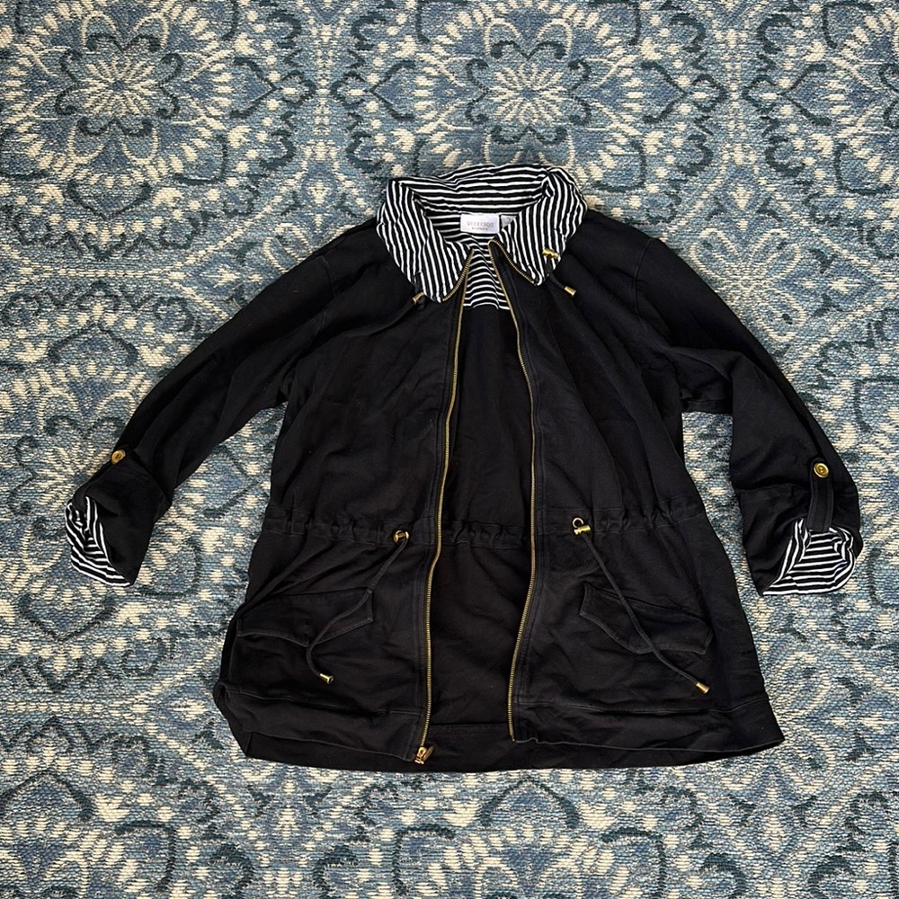 Chico's Black Utility Jacket with Two-Tone Design - Size 3 in Chicos